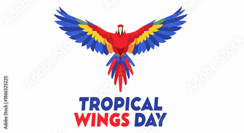 Vibrant Macaw Parrot with Spread Wings for Tropical Wings Day.
