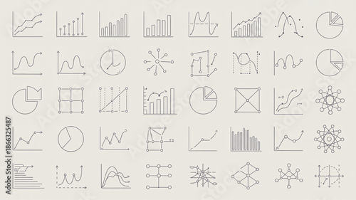 Collection of hand-drawn line graph icons representing data analysis and financial trends perfect for business presentations and infographics