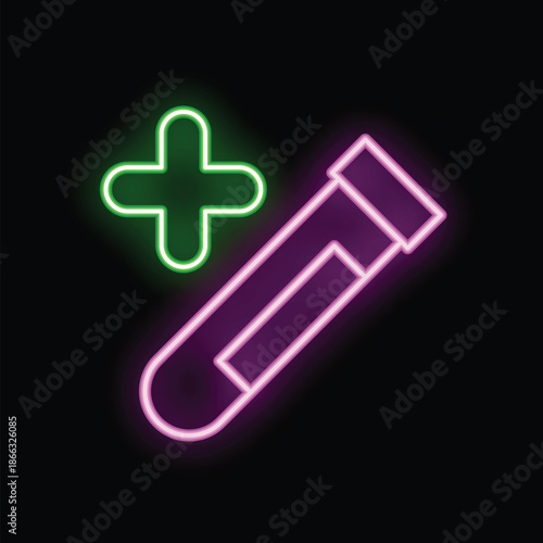 Neon sign showing a test tube with a medical cross, bringing to mind the concept of medical testing