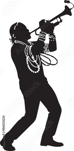 Silhouette of a musician playing a trumpet in black and white