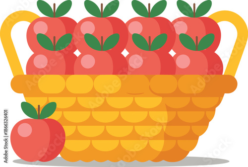 Fresh red apples in woven basket illustration healthy organic fruit harvest autumn season agriculture farming produce for food market orchard farm stand product advertisement healthy eating lifestyle