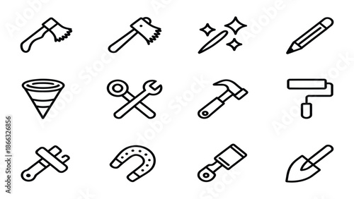 Set of 13 line icons for construction and DIY projects
