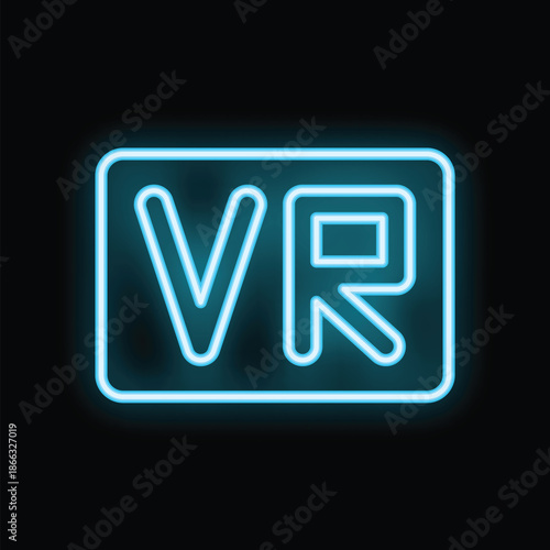 Blue neon sign glowing in the dark with the acronym vr for virtual reality