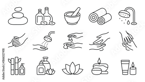 Spa and wellness icons for relaxation and self care