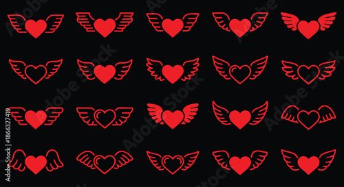 set hearts wing icon collections. Love angel wings sign. flying hearts symbol design vector illustration