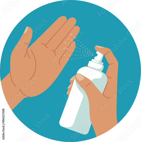Hand Sanitizer Spraying for Virus Prevention and Cleanliness in Healthcare and Hygiene Illustration for Coronavirus Pandemic Covid-19 Protection and Infection Control Promotion in Medical and Health A