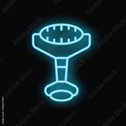 Blue glowing neon sign of a modern electric monowheel on a black background