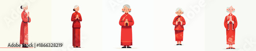 vector of grandmother giving greetings during Chinese New Year