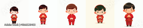 vector of little boy giving greetings during Chinese New Year