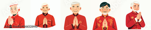 vector half body of grandfather giving greetings during Chinese New Year