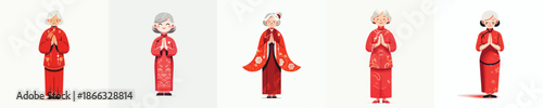 vector of grandmother giving greetings during Chinese New Year