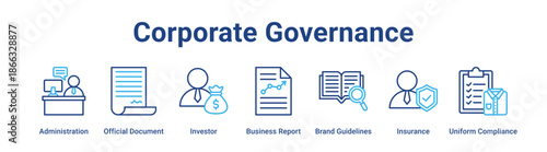 Corporate Governance web banner icon vector illustration concept for business with icon of Administration, Official Document, Investor, Business Report, Brand Guidelines, Insurance.