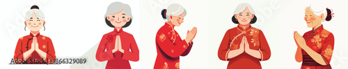 vector half body of grandmother giving greetings during Chinese New Year
