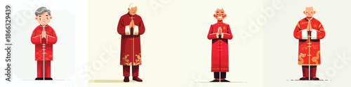 vector of grandfather giving greetings during Chinese New Year