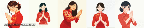 vector half body of woman giving greetings during Chinese New Year