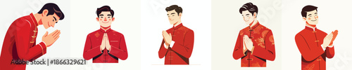 vector half body of man giving greetings during Chinese New Year
