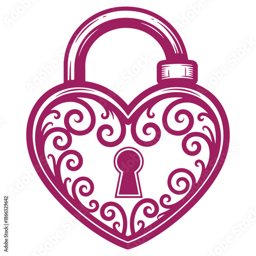 Decorative HeartShaped Lock Illustration with Swirl Designs for Love and Security Themes
