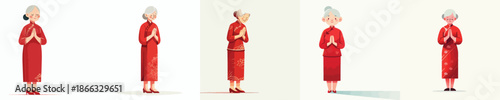 vector of grandmother giving greetings during Chinese New Year