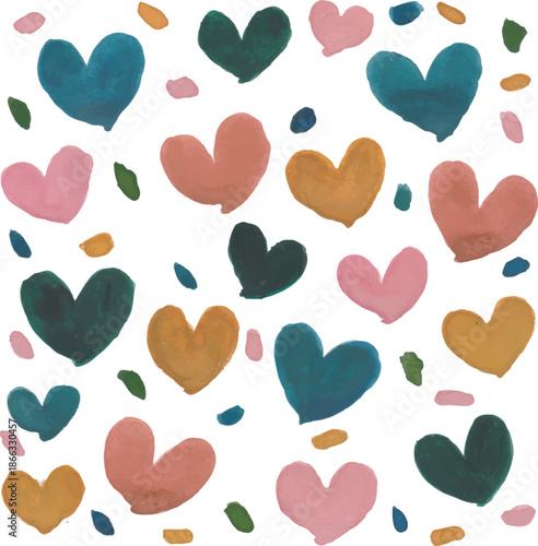 Whimsical Hand-Painted Hearts Scattered on White