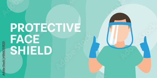 Medical worker wearing protective face shield and gloves giving thumbs up for safety measures healthcare professional in hospital or clinic during pandemic virus outbreak disease prevention illustrati