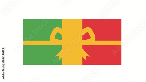 Flag of Guinea-Bissau with green, yellow, and red colors and a bow design on a white background.
