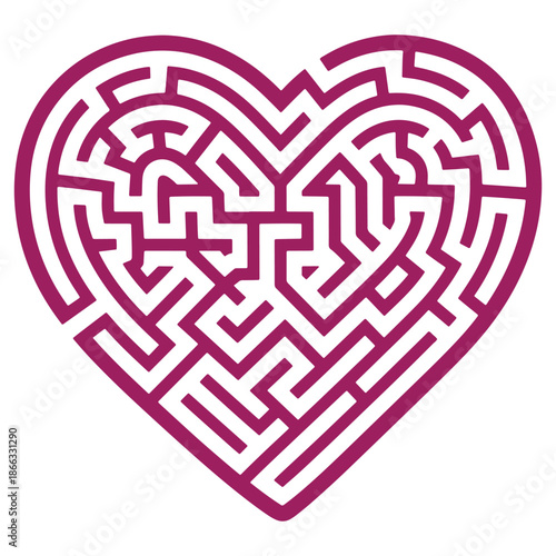 Heartshaped maze puzzle in vibrant purple symbolizing love and challenge perfect for brain teasers and Valentines Day gifts