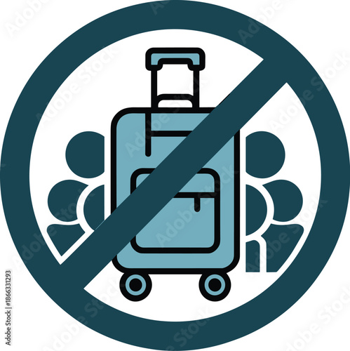 Restricted travel ban icon with luggage and people silhouettes no travel allowed symbol indicating travel restrictions and public safety guidelines for tourism industry and health advisory in modern m