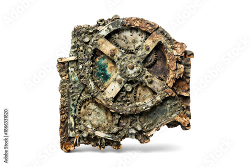 Antikythera Mechanism – Ancient Astronomical Calculator Isolated on White, generative ai