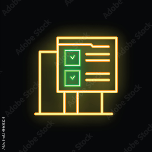 Neon banner glowing with two green check marks on a black background