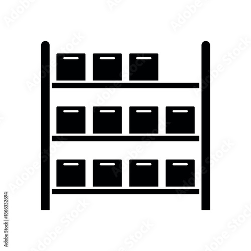 Metal Storage Shelf with Organized Boxes, isolated on white background.