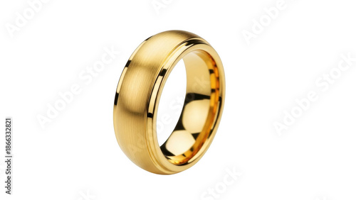 Brushed Yellow Gold Wedding Band with Polished Edges on Black Background ring jewelry