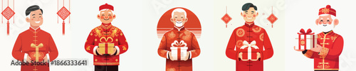 vector half body of grandfather carrying Chinese New Year gift