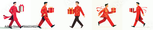 vector of man walking carrying Chinese New Year gift
