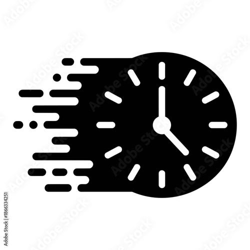 black and white fast clock sign icon Silhouette vector style with white background
