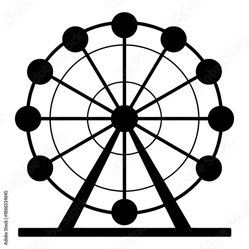 black Ferris Wheel Symbol Icon Silhouette Vector on White Background