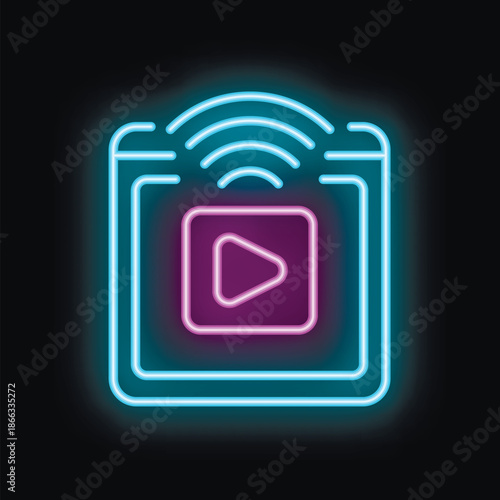 Neon sign depicting a smartphone streaming video content, representing mobile entertainment and online video platforms