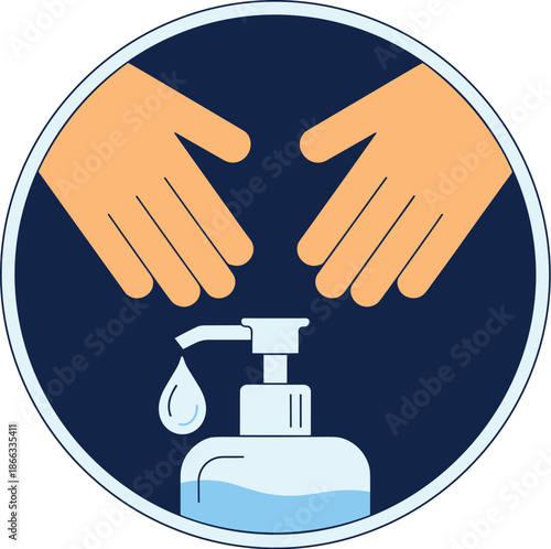 Washing hands with sanitizer dispenser for hygiene and health concept illustration in modern minimalist style hand cleaning for virus protection healthcare awareness campaign and medical disease preve
