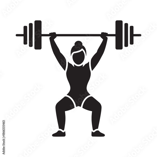Woman performing a weightlifting squat exercise in a black silhouette style