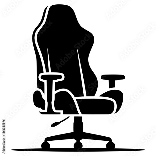 Gaming Chair side view Silhouette Vector Icon on White Background