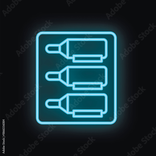 Glowing neon icon of nasal spray medicine for the treatment of flu symptoms