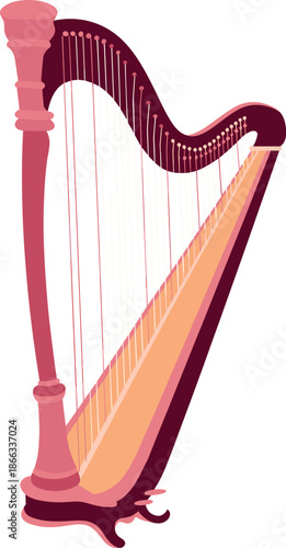 Elegant harp musical instrument illustration with strings in modern minimalist style for classical music performance concert poster design orchestra symphony art therapy wellness program background cr