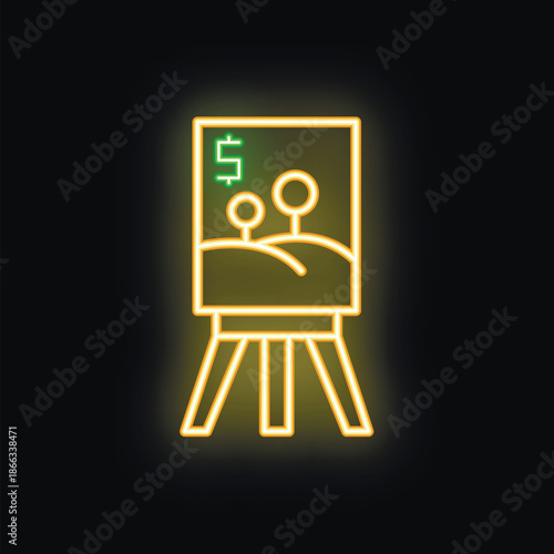 Neon sign illuminating a dark area, perfect for themes of art investment, buying art, and the financial value of creativity