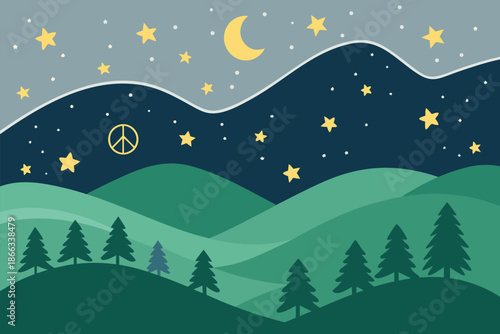 Peaceful Night Sky Hills Blanket Ill