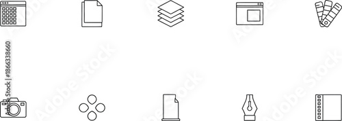 A collection of various office and creative tools icons on a clean white background