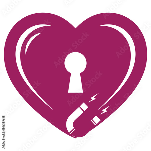 Purple Heart Shape with Keyhole and Broken Chain Symbolizing Love and Security