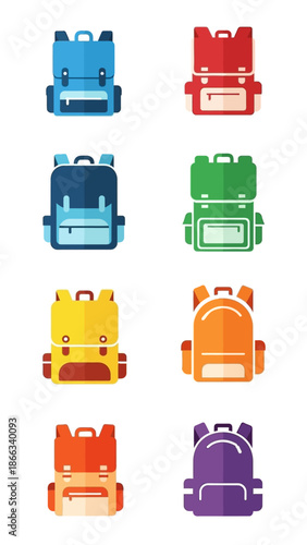 Colorful Backpacks Collection - Flat Design Icons for School and Travel