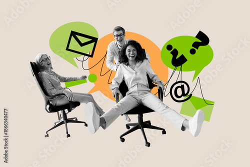 Quadro em tela Composite sketch design artwork photo collage of teamwork cooperation company st