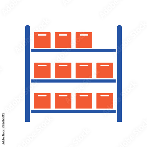 Metal Storage Shelf with Organized Boxes, isolated on white background.