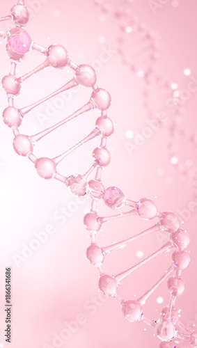 Pink liquid DNA helix or PDRN for cosmetic and biotechnology background. 3D illustration