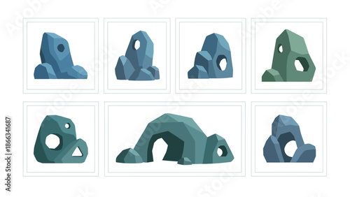 Abstract Rock Formations: Geometric Stone Sculptures with Holes